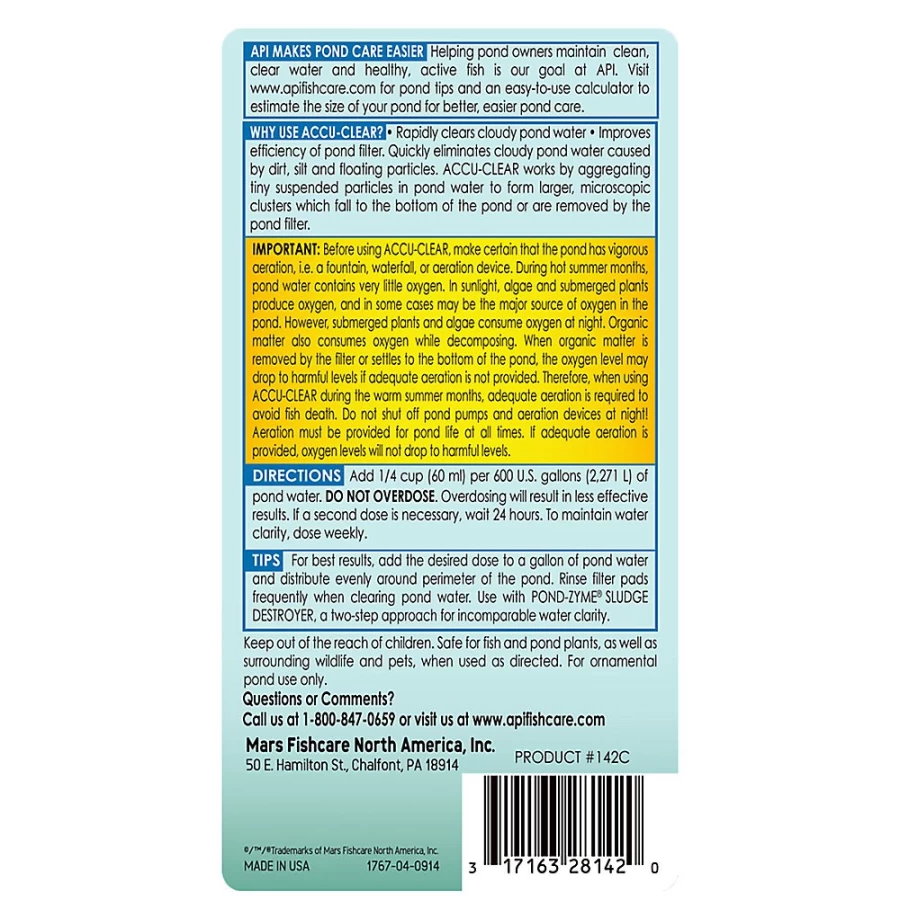 PetSmart API Accu-Clear Pond Water Clarifier – Crystal Clear Water Treatment for Healthy Fish