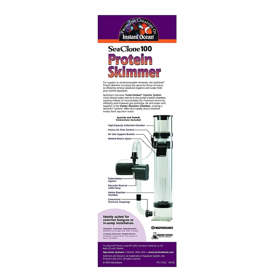 PetSmart Instant Ocean Sea Clone 100 Gallon Aquarium Protein Skimmer for Saltwater Tanks