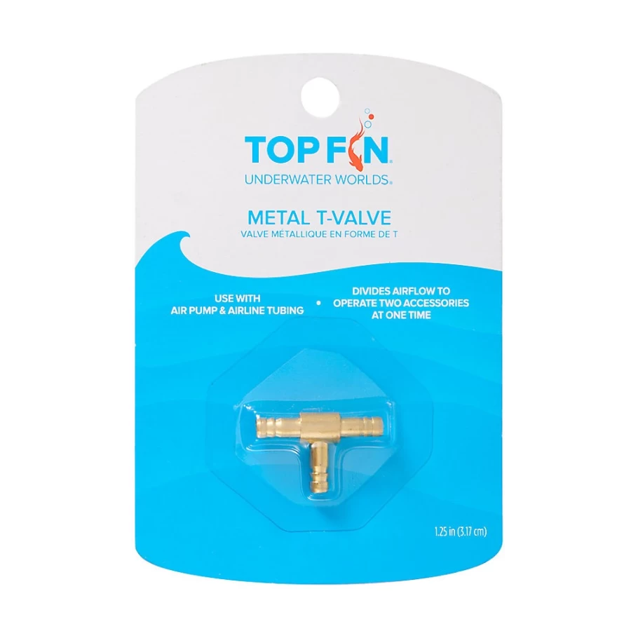 PetSmart Top Fin Metal T-Valve for Aquariums - Durable Brass Air Flow Control Valve