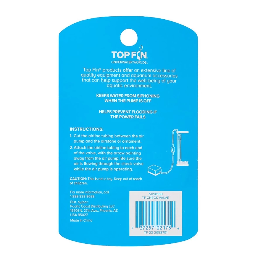 PetSmart Top Fin Aquarium Check Valve - Prevent Backflow for Fish Tanks