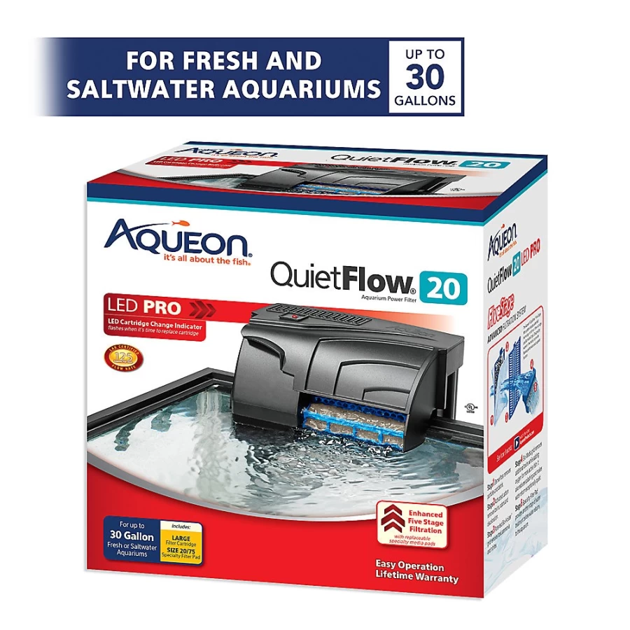 PetSmart Aqueon QuietFlow 20 Gallon Aquarium Power Filter – Ultra Quiet Fish Tank Filter with Efficient Water Cleaning