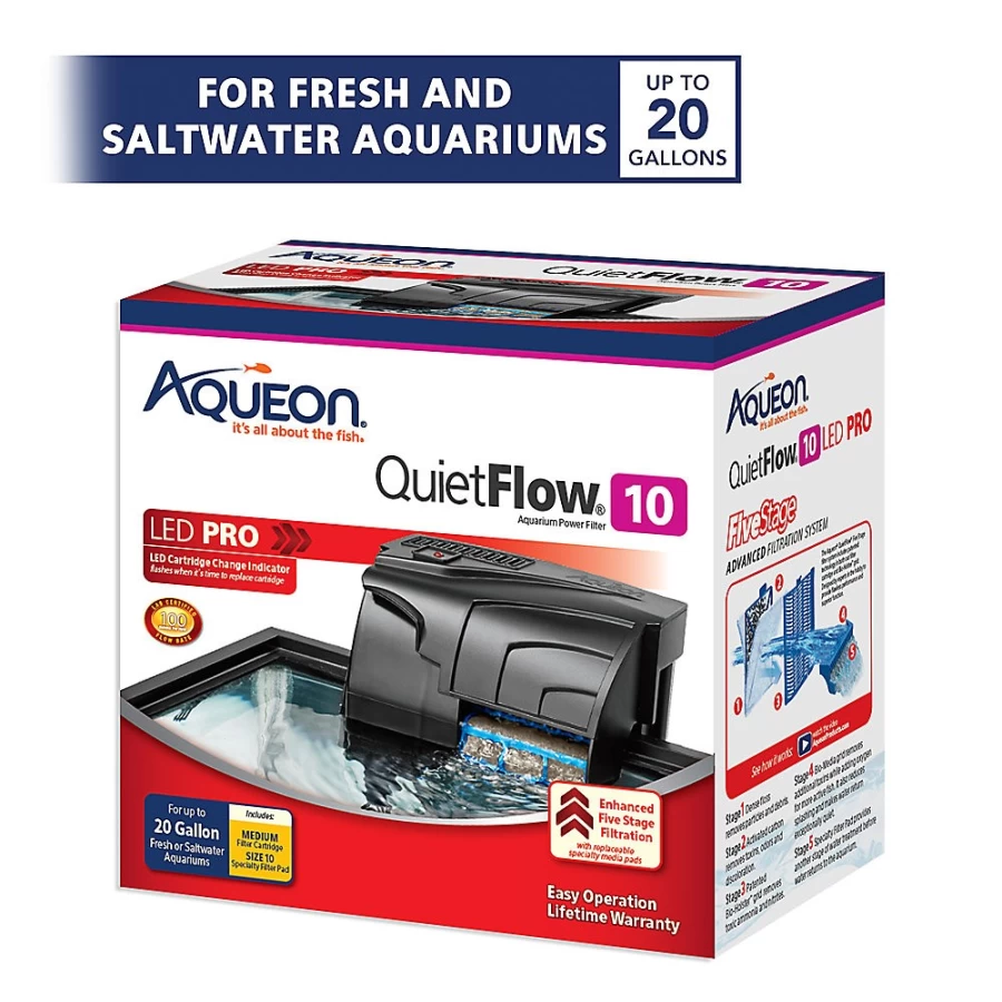 PetSmart Aqueon QuietFlow 10 Gallon Aquarium Power Filter – Silent Water Filtration for Fish Tanks