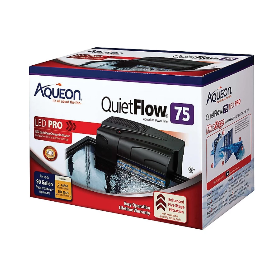 PetSmart Aqueon QuietFlow 55/75 Gallon Aquarium Power Filter – Ultra Quiet Water Filtration System for Fish Tanks