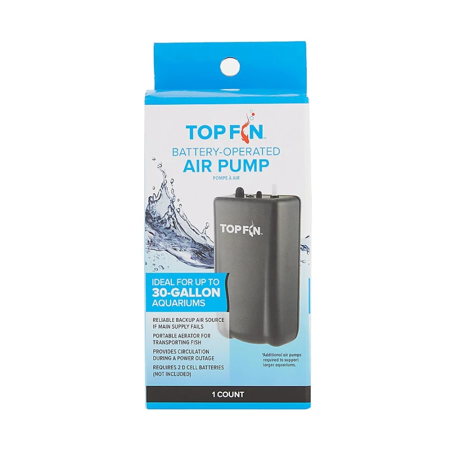 PetSmart Top Fin Portable Battery-Operated Aquarium Air Pump for Fish Tanks – Quiet, Efficient Oxygen Pump for Aquatic Pets