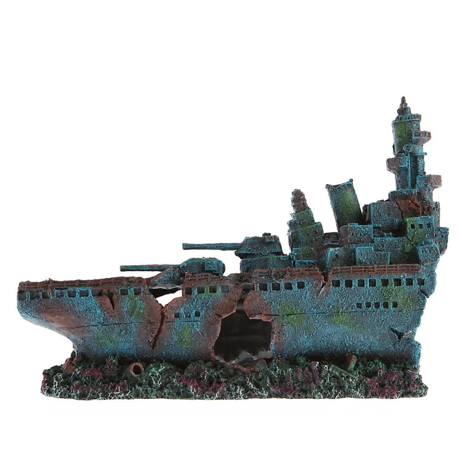 PetSmart Top Fin Battleship Fish Tank Decoration - Sunken Ship Aquarium Ornament for Freshwater Tanks