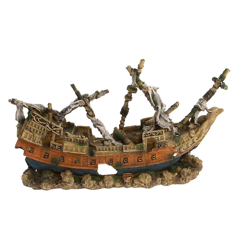 PetSmart Top Fin Shipwreck Aquarium Decoration - Sunken Pirate Ship Ornament for Fish Tanks