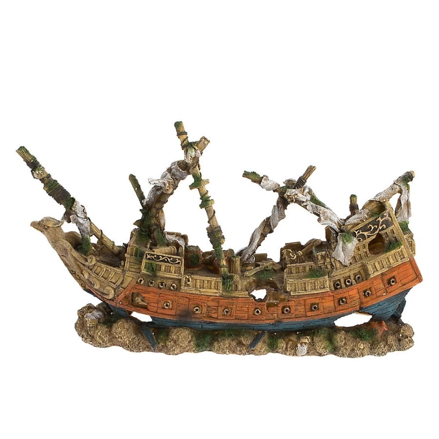 PetSmart Top Fin Shipwreck Aquarium Decoration - Sunken Pirate Ship Ornament for Fish Tanks