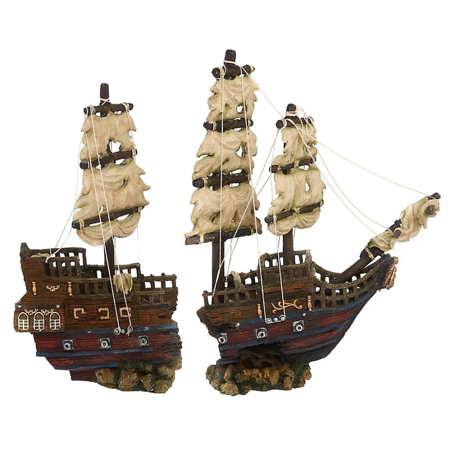 PetSmart Top Fin Warship Aquarium Decoration - Sunken Ship Ornament for Fish Tanks