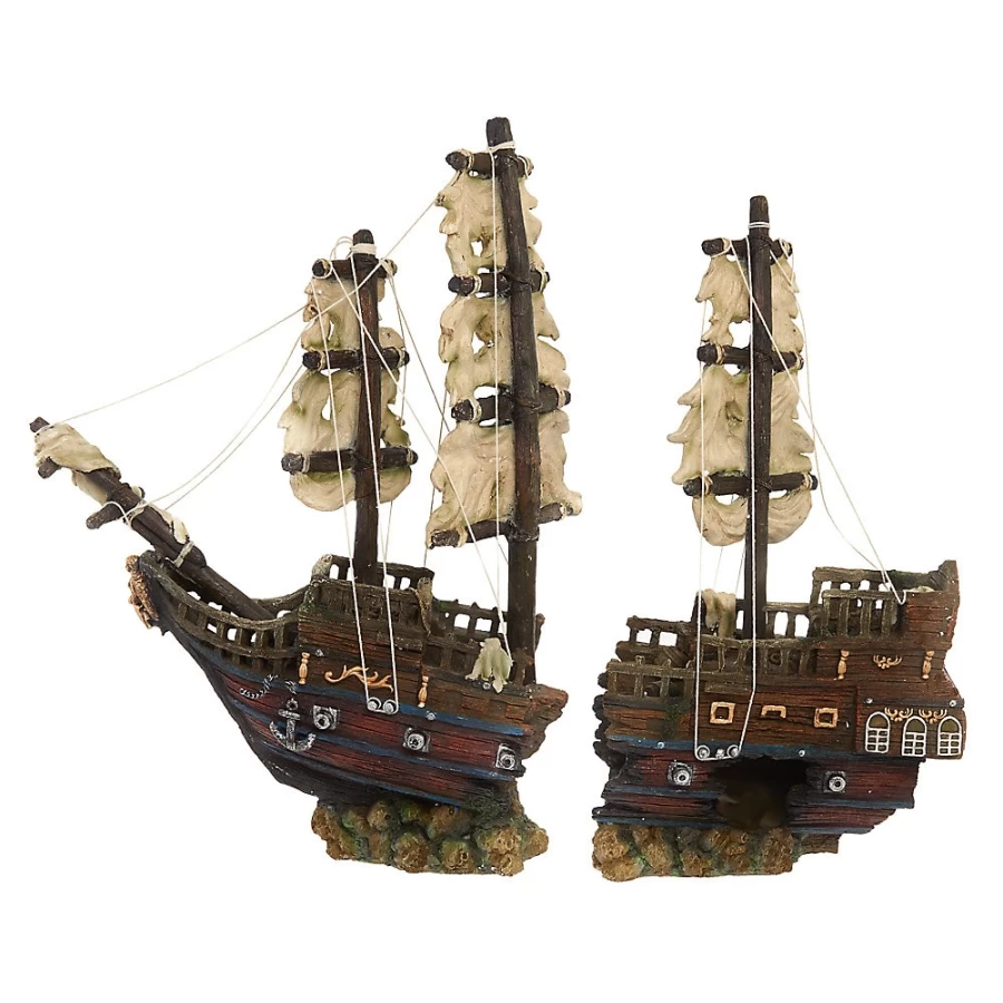 PetSmart Top Fin Warship Aquarium Decoration - Sunken Ship Ornament for Fish Tanks