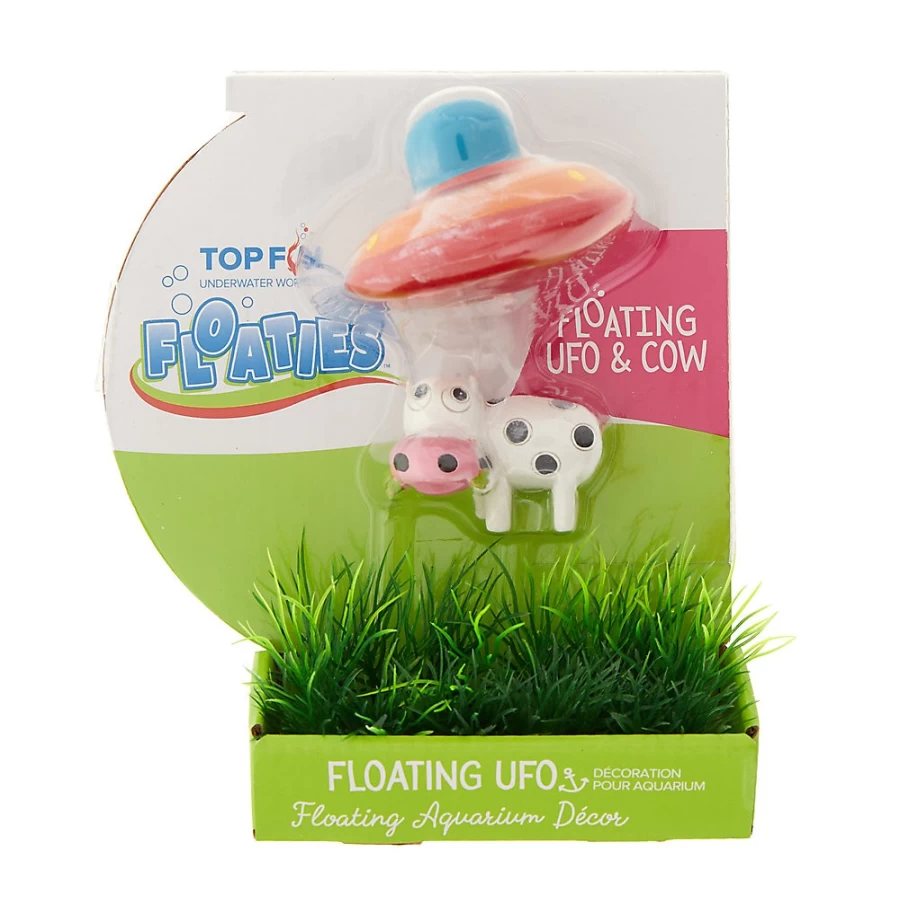 PetSmart Top Fin Floaties UFO & Cow Decor - Fun Aquarium Ornament for Fish Tanks