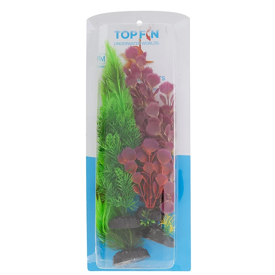 PetSmart Top Fin Artificial Aquarium Plants Variety Pack - Set of 19 Realistic Decorations for Fish Tanks