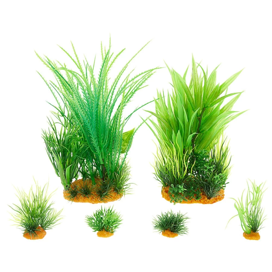PetSmart Top Fin Artificial Aquarium Plants Variety Pack - Set of 8 Realistic Decorations for Fish Tanks