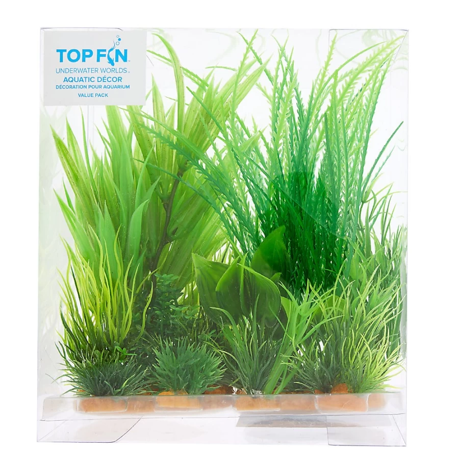 PetSmart Top Fin Artificial Aquarium Plants Variety Pack - Set of 8 Realistic Decorations for Fish Tanks