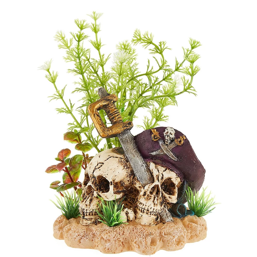 PetSmart Top Fin Leafy Treasure Skull Fish Tank Decor - Aquarium Ornament for Aquatic Plants