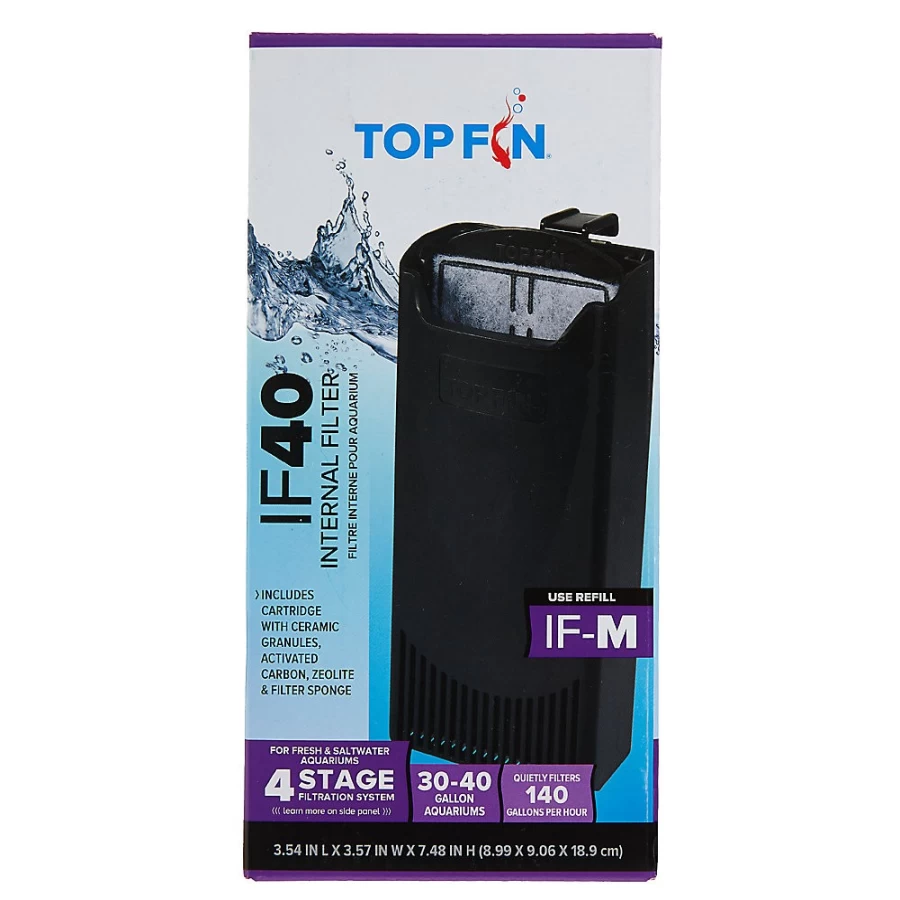 PetSmart Top Fin IF40 Internal Aquarium Filter for Fish Tanks – Quiet Submersible Water Filter with Adjustable Flow