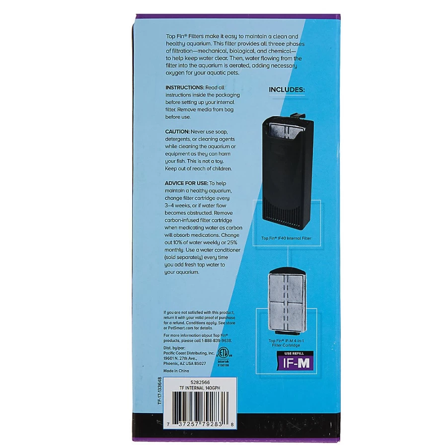 PetSmart Top Fin IF40 Internal Aquarium Filter for Fish Tanks – Quiet Submersible Water Filter with Adjustable Flow