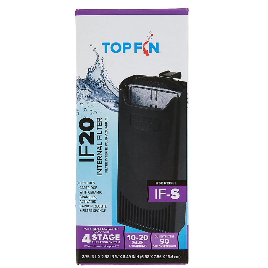 PetSmart Top Fin IF20 Internal Aquarium Filter for Fish Tanks – Quiet Submersible Water Pump with Adjustable Flow