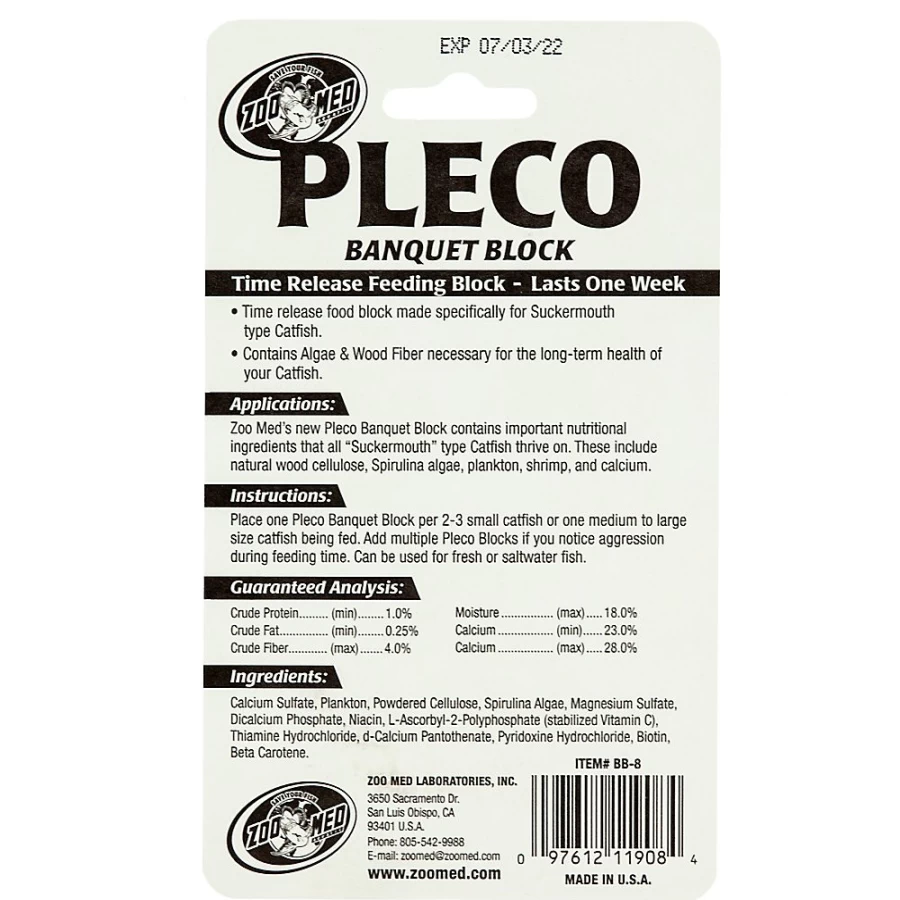 PetSmart Zoo Med Pleco Banquet Block - Algae-Based Sinking Fish Food for Plecos & Bottom Feeders