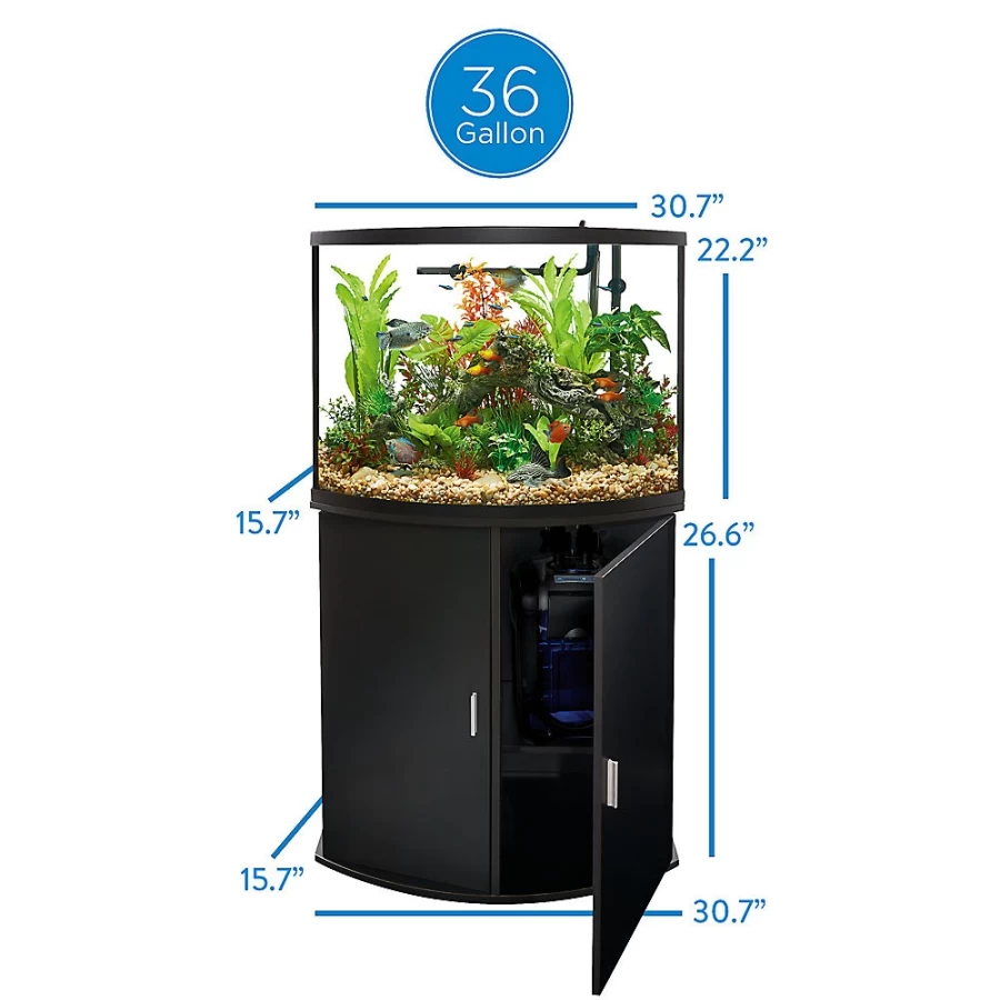PetSmart 36 Gallon Top Fin Bowfront Aquarium Stand Kit - Complete Fish Tank Set with Cabinet