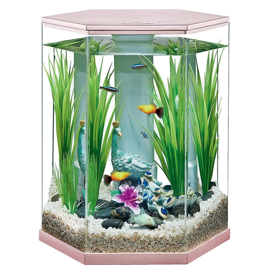 PetSmart Top Fin 3 Gallon Rose Gold Aquarium Tank - Elegant Small Fish Bowl for Bettas