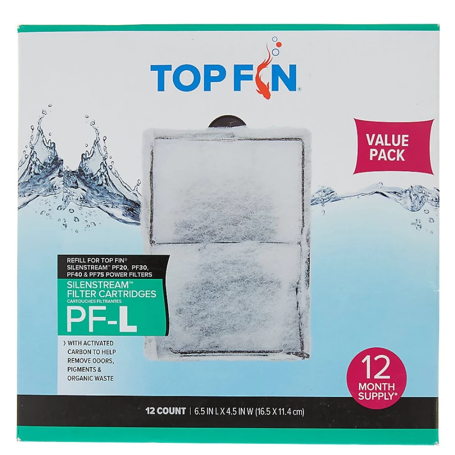 PetSmart Top Fin PF-L SilentStream Aquarium Filter Cartridges Replacement - Multi-Pack for Fish Tank Filtration System