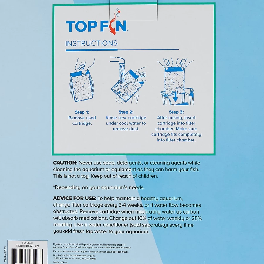 PetSmart Top Fin PF-L SilentStream Aquarium Filter Cartridges Value Pack - Replacement Filter Media for Fish Tanks
