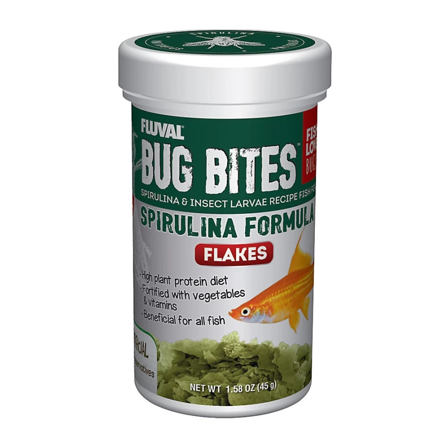 Fluval Bug Bites Spirulina Flakes for Tropical Fish - High Protein PetSmart Food