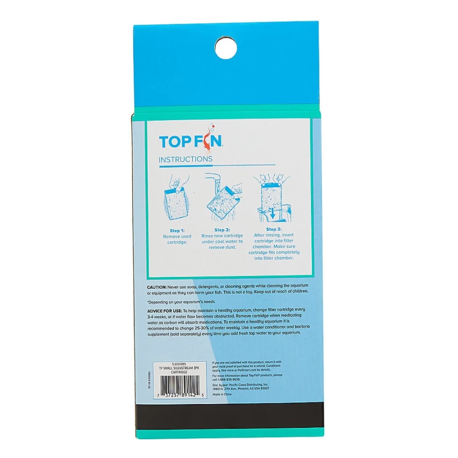 PetSmart Top Fin PF-S SilentStream Aquarium Filter Cartridges – Replacement Filter Media for Quiet Water Flow