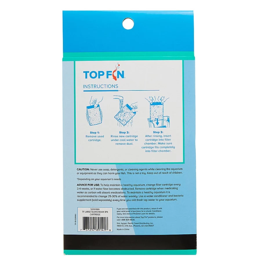 PetSmart Top Fin Silenstream Replacement Filter Cartridges - 3 Pack for Aquarium & Fish Tank Filtration