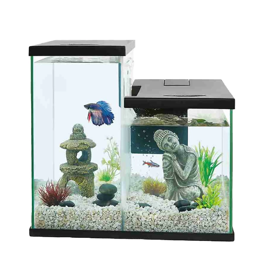 PetSmart Top Fin Betta Waterfall Dual Aquarium - 2-in-1 Fish Tank with Waterfall Filter for Betta Fish