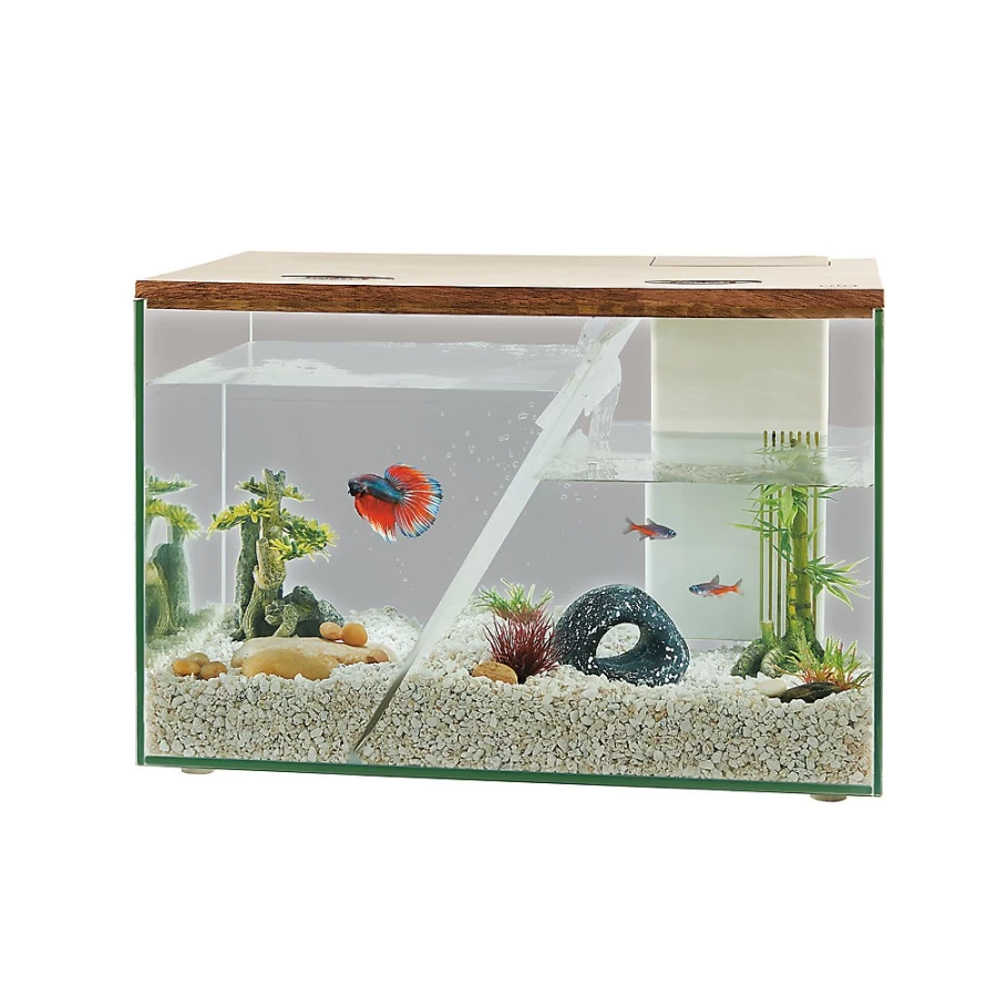 PetSmart Top Fin Split Angle Waterfall Desktop Aquarium for Small Fish – Compact Desktop Tank with Waterfall Feature