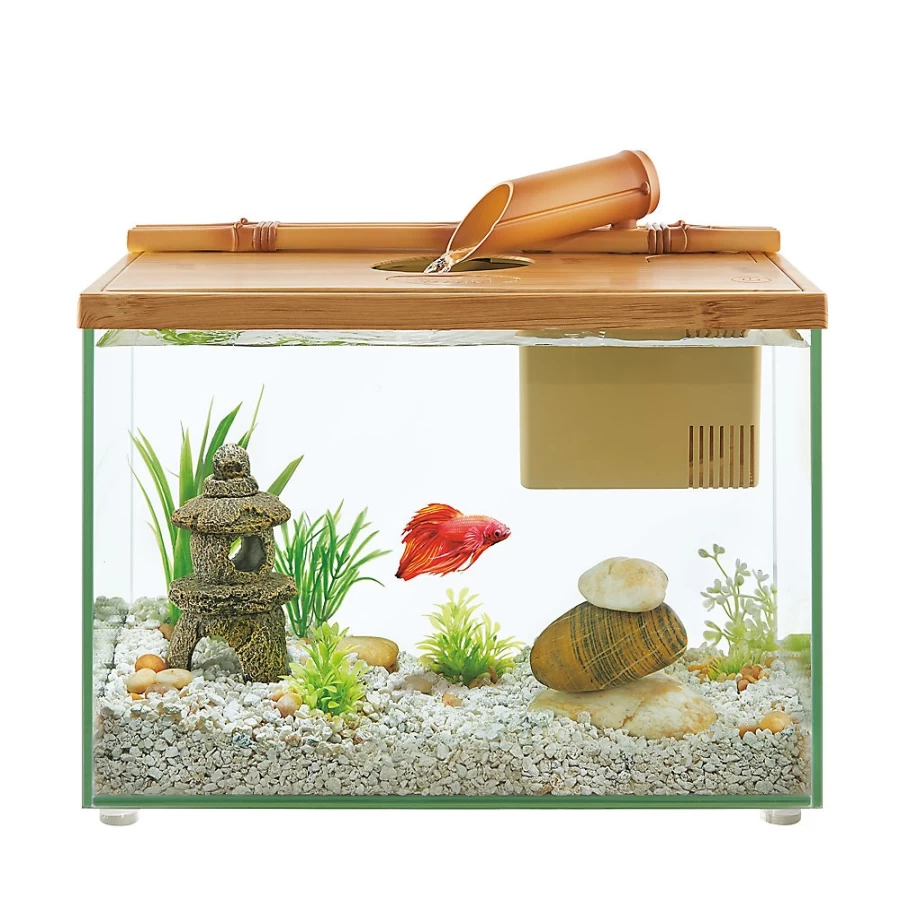 PetSmart Top Fin Betta Bamboo Waterfall - Desktop Aquarium Tank for Betta Fish with Natural Filter