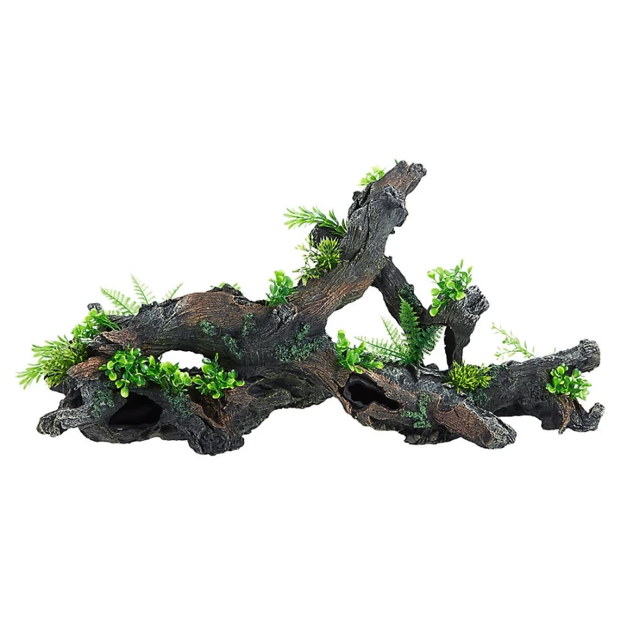 PetSmart Top Fin Grey Wood Aquarium Decor with Artificial Plants for Fish Tank