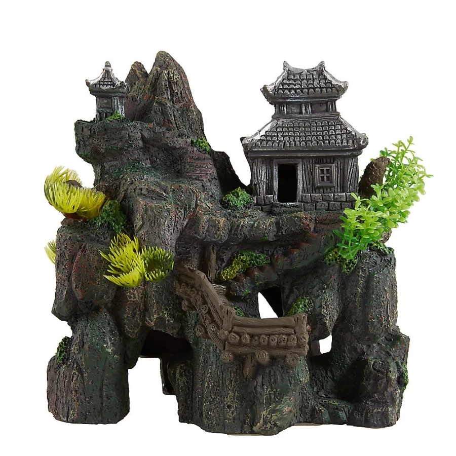 PetSmart Top Fin Asian Pagoda Aquarium Decoration with Rock Base for Fish Tank