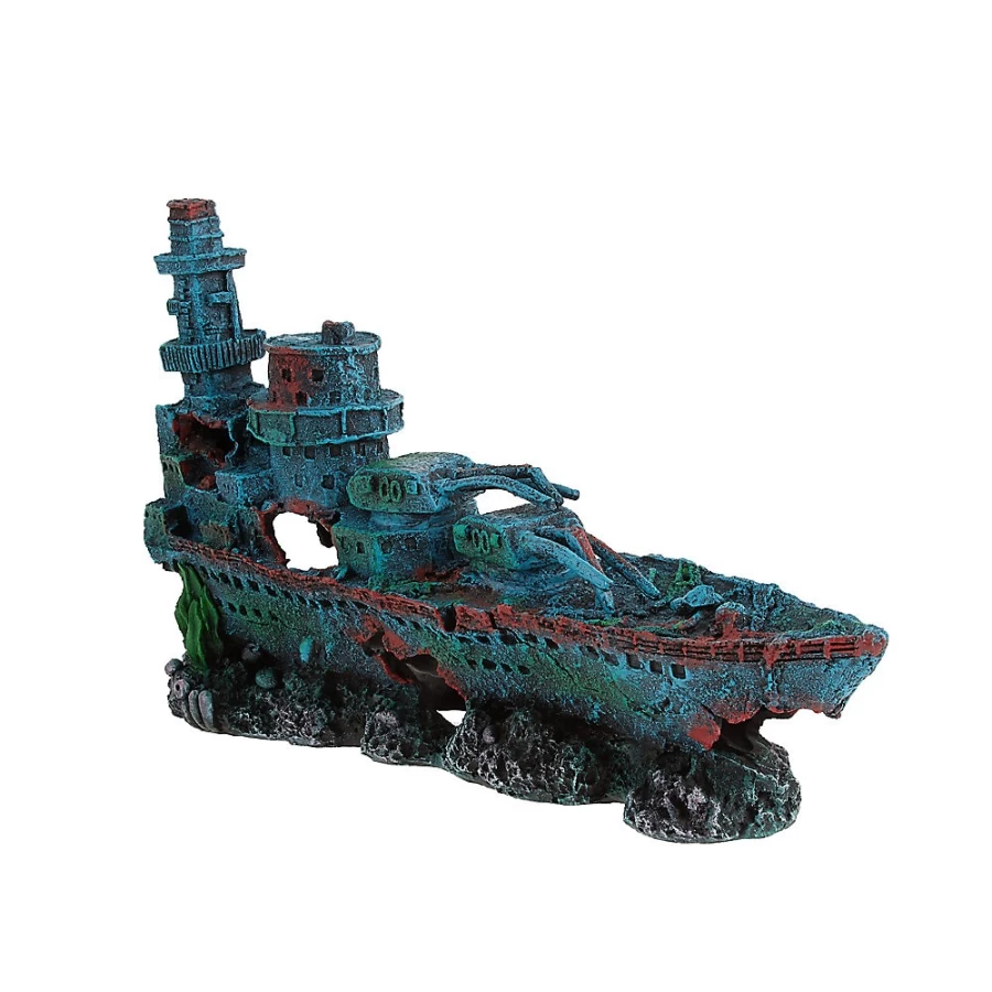 PetSmart Top Fin Battleship Fish Tank Decoration - Sunken Ship Aquarium Ornament for Freshwater & Saltwater Tanks