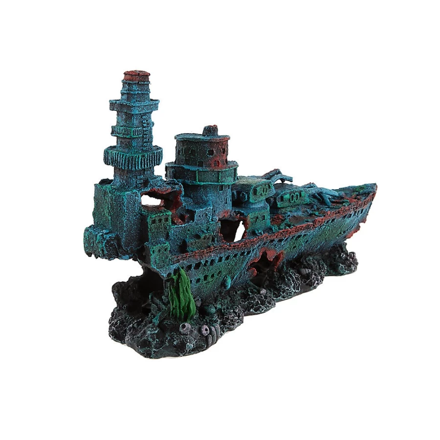 PetSmart Top Fin Battleship Fish Tank Decoration - Sunken Ship Aquarium Ornament for Freshwater & Saltwater Tanks