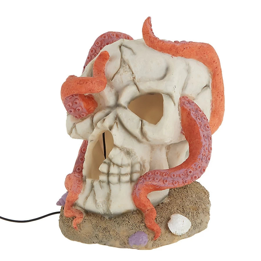 PetSmart Top Fin Glow-in-the-Dark Skull with Octopus Tentacles LED Aquarium Decoration