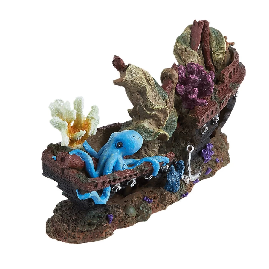 PetSmart Top Fin Sunken Ship Octopus Decor for Aquarium – Unique Fish Tank Ornament