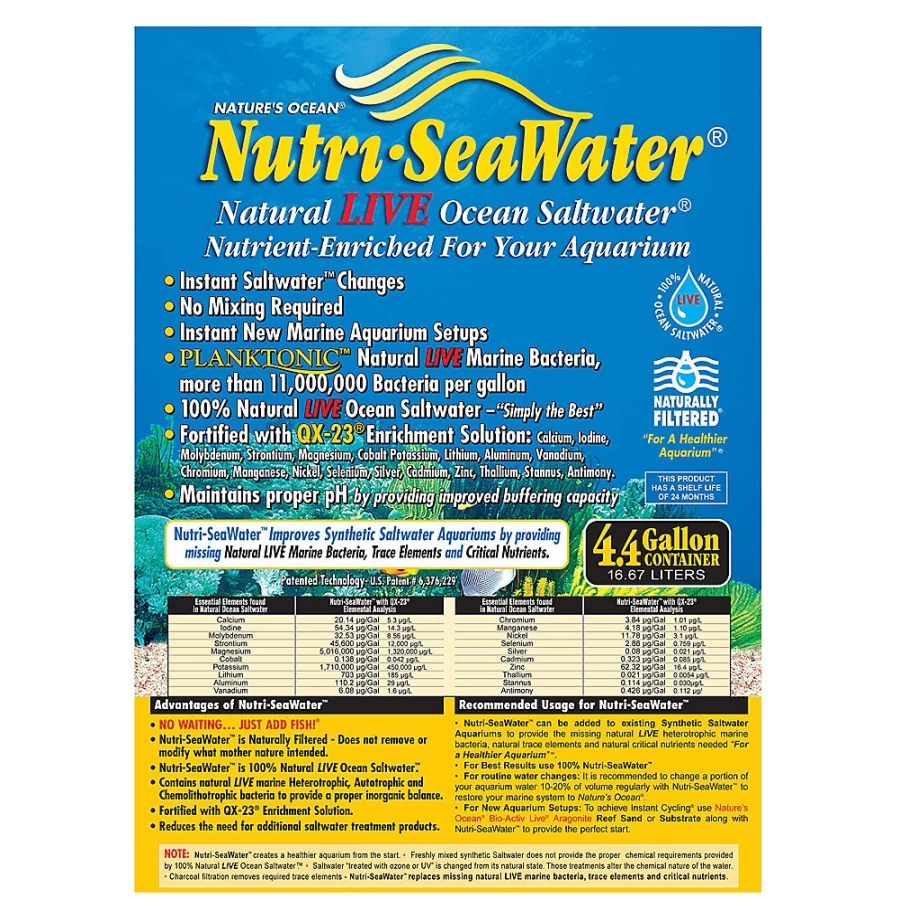 PetSmart Nature's Ocean Live Nutri-Seawater - Natural Saltwater for Aquariums, 1 Gallon