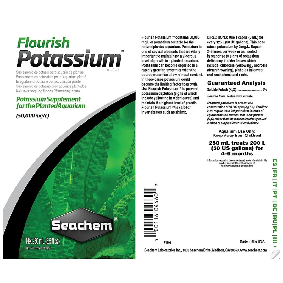 PetSmart Seachem Flourish Potassium - Liquid Plant Fertilizer for Aquariums