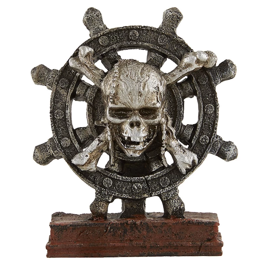 PetSmart Pirate Skull Aquarium Decoration - Top Fin Wheel Ornament for Fish Tank