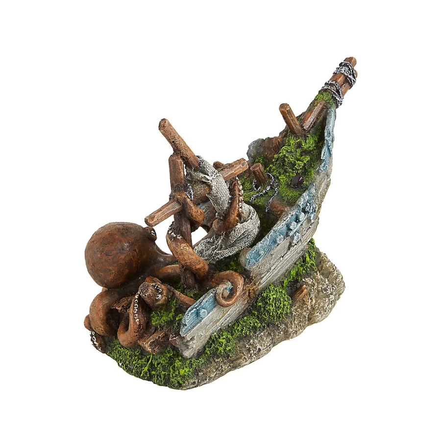 PetSmart Top Fin Pirate Ship Aquarium Decoration with Octopus for Fish Tank