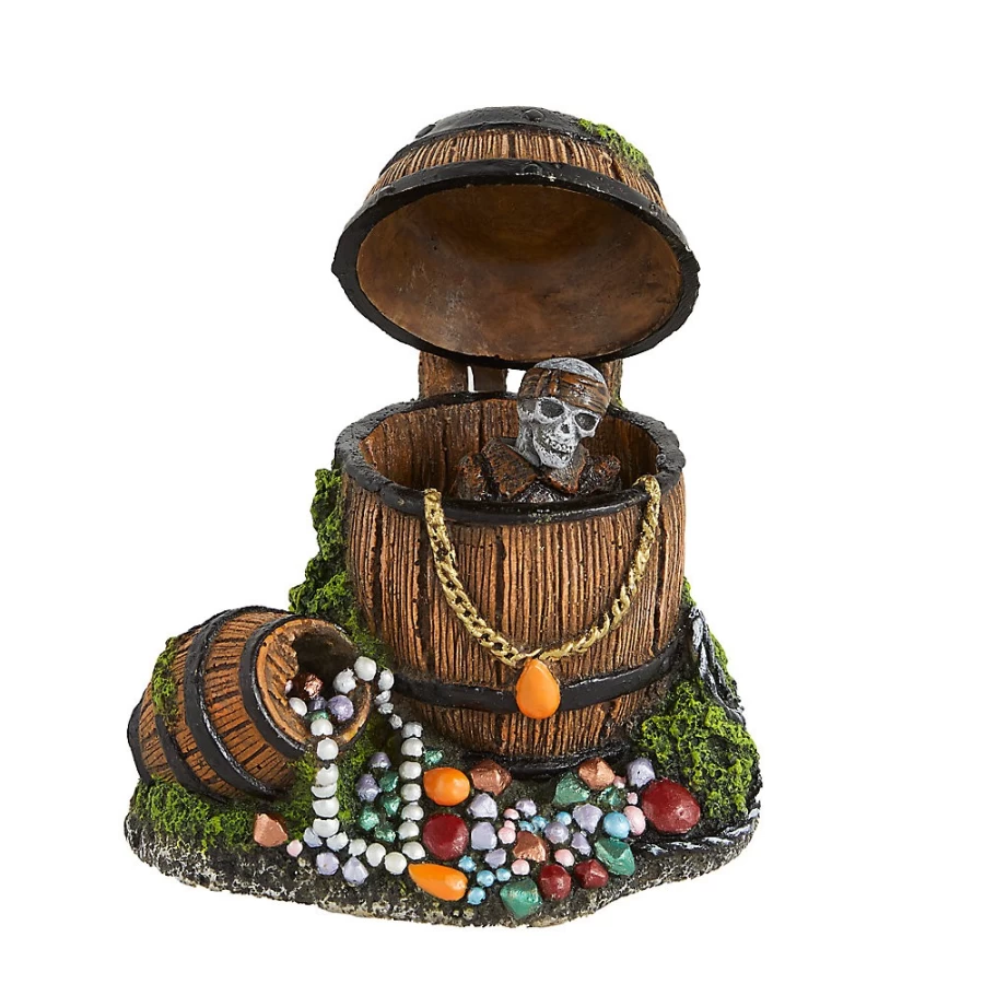 PetSmart Top Fin Pirate Ship Barrel Bubbler - Decorative Aquarium Ornament with Bubble Action
