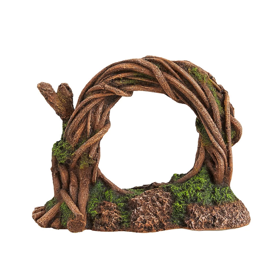 PetSmart Top Fin Wooden Circle Aquarium Decor - Standing Fish Tank Ornament for Aquatic Habitat